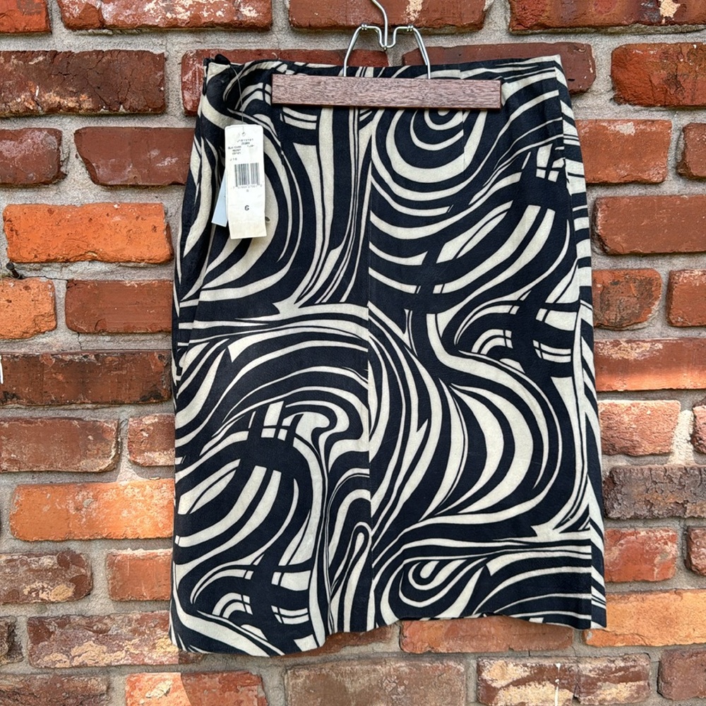 Suede Zebra Print Dark Grey Lined Vintage Zip Up Midi Nine West Skirt 6 NWT
